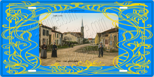Plaque métal décorative 15 x 30 cm carte postale ancienne : Rue principale de Lhor, canton du Saulnois Moselle 57