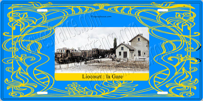 Plaque métal décorative 15 x 30 cm carte postale ancienne : la Gare de Liocourt, canton du Saulnois Moselle 57
