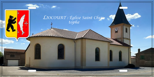 Plaque métal décorative 15 x 30 cm Église Saint Christophe, Liocourt, canton du Saulnois Moselle 57