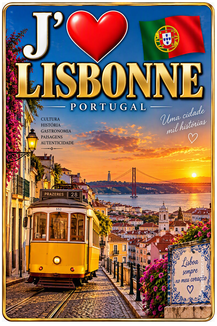 Plaque métal décorative 20 x 30 cm , J' ❤️Lisbonne Portugal