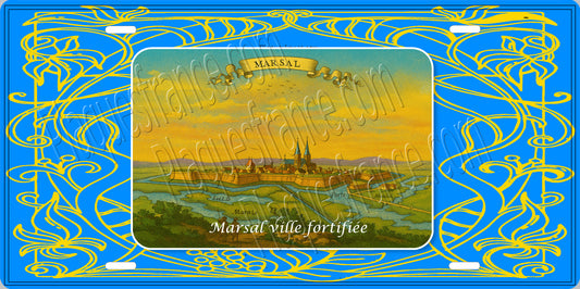 Plaque métal décorative 15 x 30 cm carte postale ancienne : Marsal ville fortifiée, canton du Saulnois Moselle 57