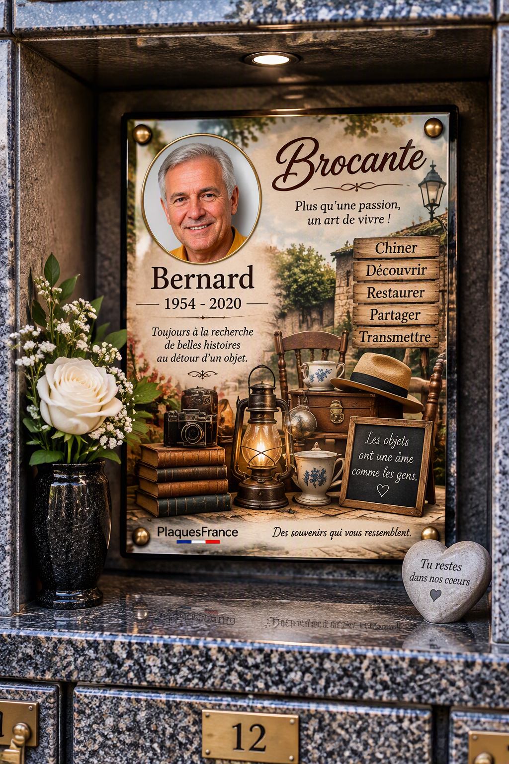 Plaque métal souvenir 14 x 20 cm , thème brocante
