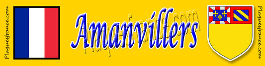 Plaque métal décorative 10 40 cm fond jaune drapeau français et blason Amanvillers - Plaquesfrance.com