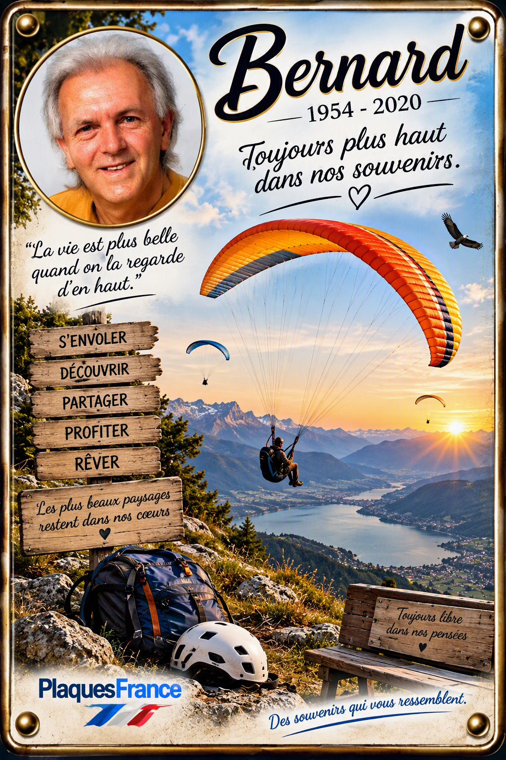 Plaque métal souvenir 14 x 20 cm , thème parapente