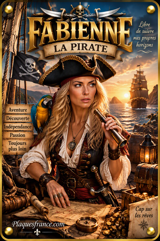 Plaque métal décorative, Fabienne La belle Pirate