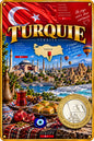 Plaque métal décorative Turquie 20 x 30 cm, drapeau, Cappadoce, patrimoine, paysages, gastronomie et traditions turques