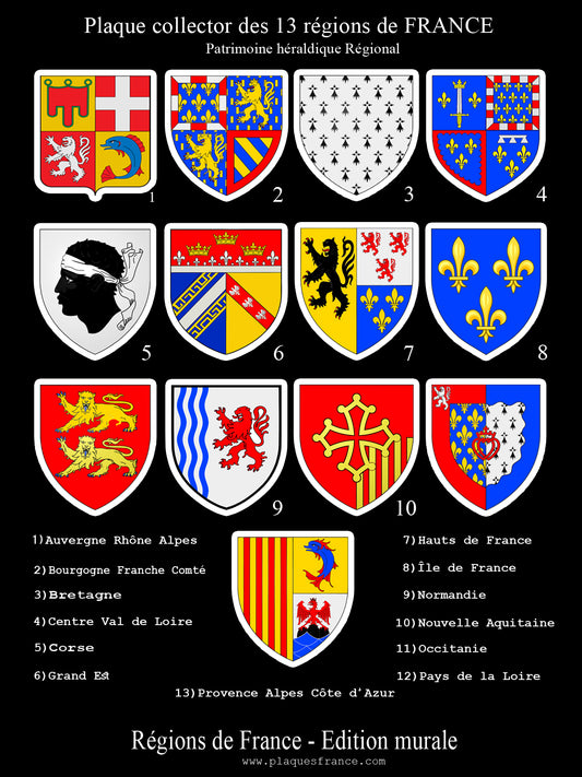 Plaque métal décorative Collector Les 13 régions de France (Copie Jallaucourt)