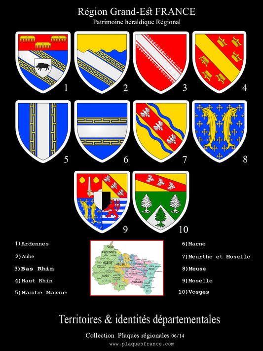 Plaque métal décorative Collector des blasons des départements du Grand-Est