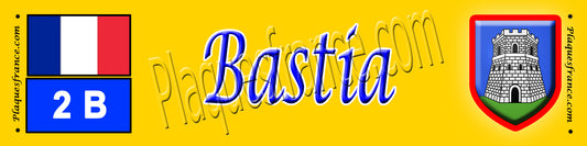 Plaque métal décorative 10 X 40 cm fond jaune avec blason Bastia  Canton de Bastia Haute-Corse