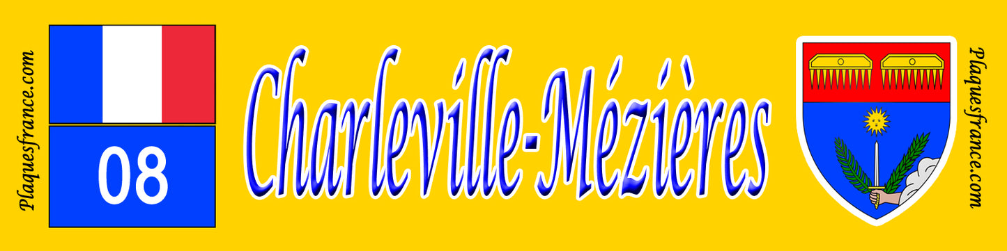 Plaque métal décorative 10 x40 cm fond jaune Charleville-Mézières 08