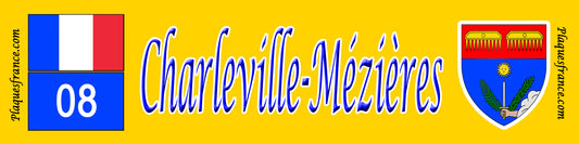 Plaque métal décorative 10 x40 cm fond jaune Charleville-Mézières 08