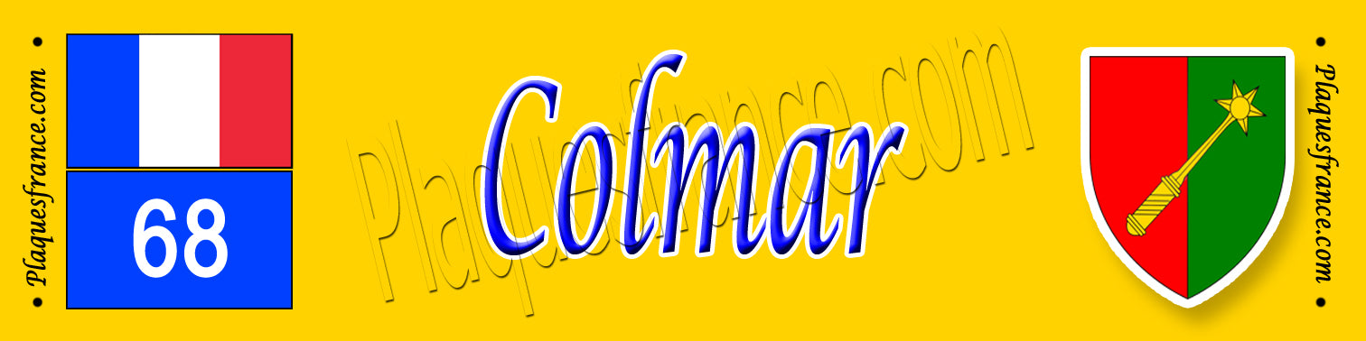 Plaque métal décorative 10 x40 cm fond jaune Colmar 68