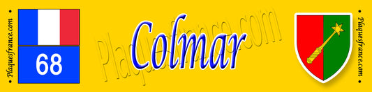 Plaque métal décorative 10 x40 cm fond jaune Colmar 68