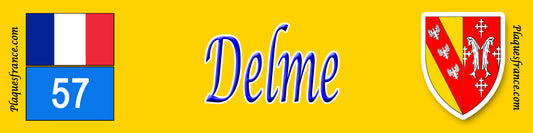 Plaque métal décorative 10 x 40 cm fond jaune Delme, canton du Saulnois, Moselle 57