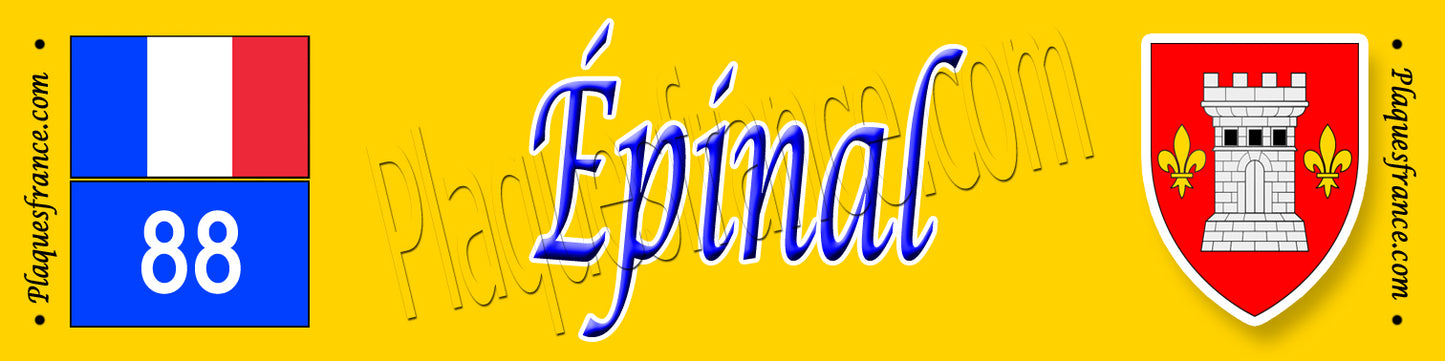 Plaque métal décorative 10 x40 cm fond jaune Épinal 88