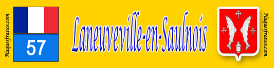 Plaque métal décorative 10 x 40 cm fond jaune Laneuveville en Saulnois, canton du Saulnois, Moselle 57
