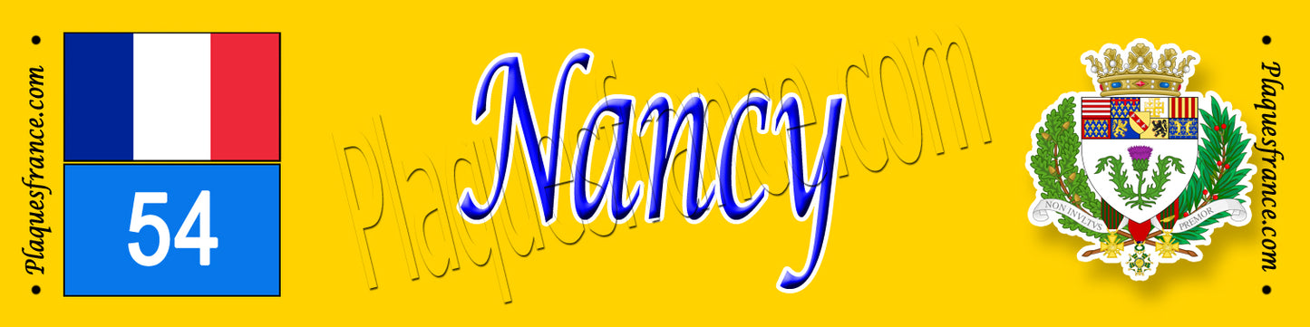 Plaque métal décorative 10 x40 cm fond jaune Nancy 54
