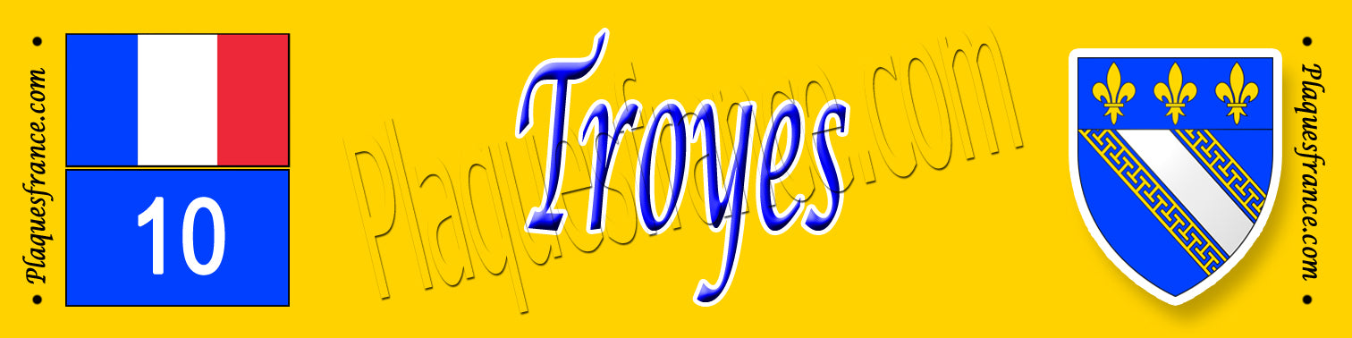 Plaque métal décorative 10 x40 cm fond jaune Troyes 10