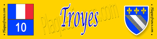 Plaque métal décorative 10 x40 cm fond jaune Troyes 10