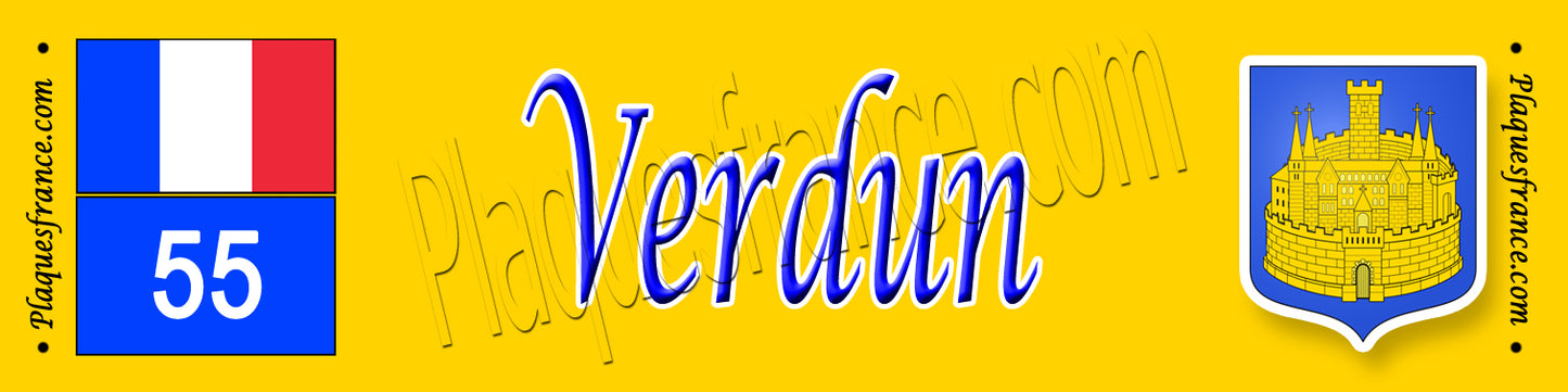 Plaque métal décorative 10 x40 cm fond jaune Verdun 55