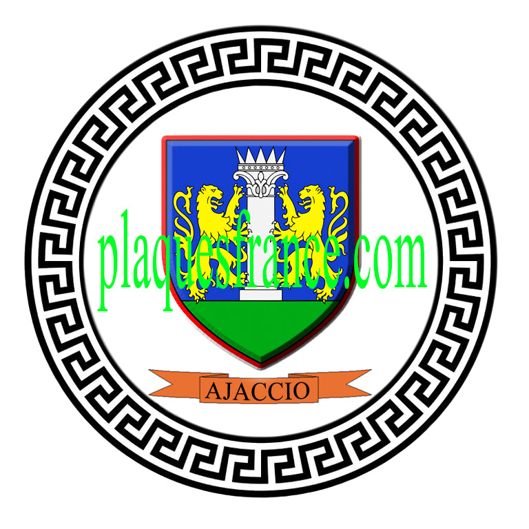 Plaque métal ronde Ǿ 30 cm fond blanc blason Ajaccio Corse du Sud