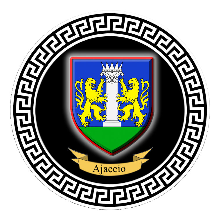 Plaque métal décorative ronde 30 x 30 cm fond noir blason ajaccio Corse du Sud