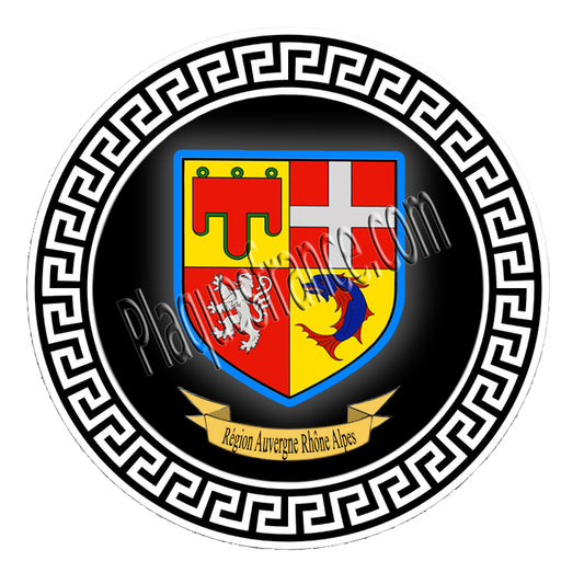 Plaque métal décorative ronde blason auvergne rhône alpes fond noir