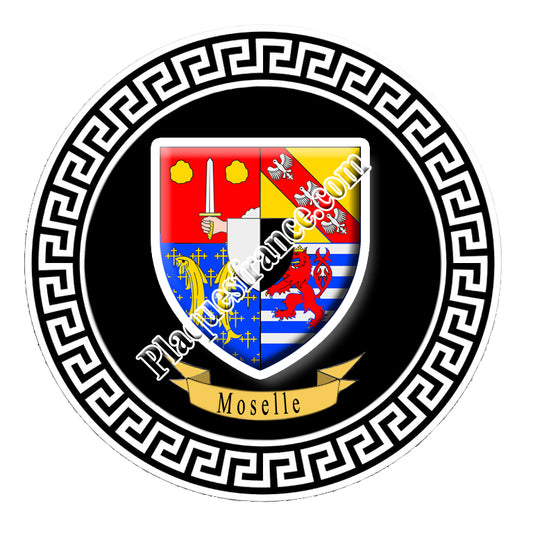 Plaque métal décorative ronde 30x30cm fond noir avec le blason de la Moselle