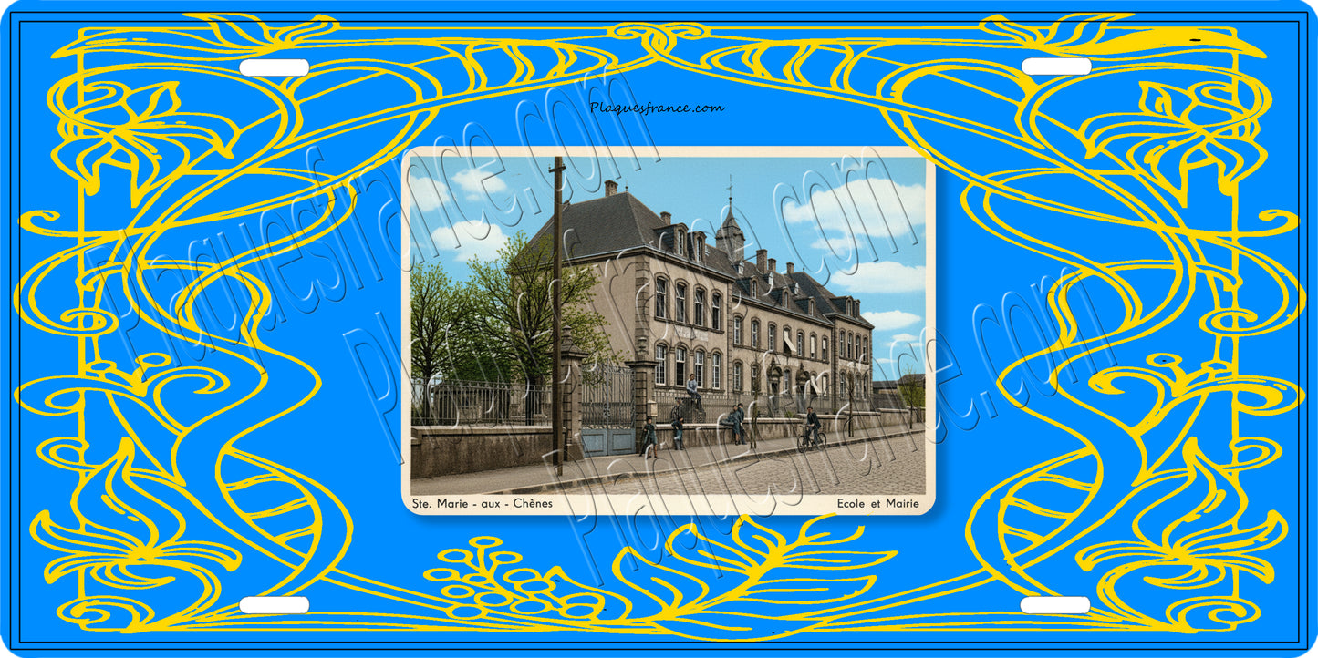Plaque métal décorative carte postale ancienne de  Ste Marie aux Chênes (57) : mairie école