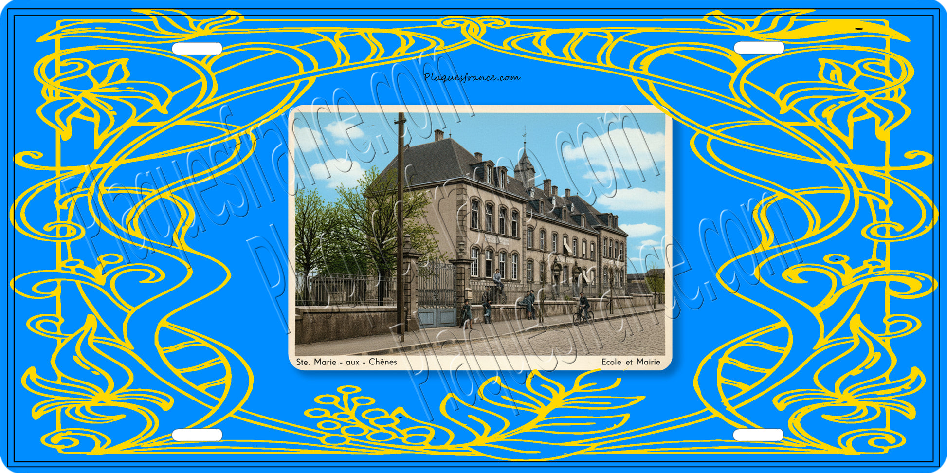 Plaque métal décorative carte postale ancienne de  Ste Marie aux Chênes (57) : mairie école