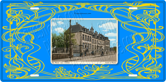 Plaque métal décorative carte postale ancienne de  Ste Marie aux Chênes (57) : mairie école