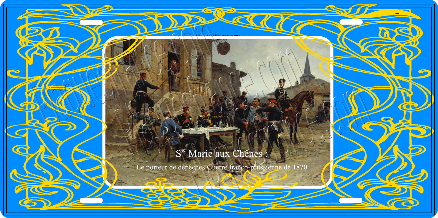 Plaque métal décorative  carte postale ancienne de Ste Marie aux Chênes, guerre Franco-prussienne de 1870