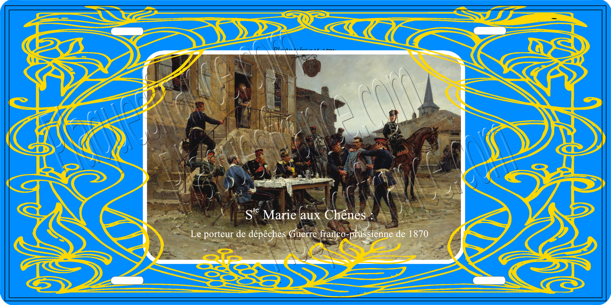 Plaque métal décorative  carte postale ancienne de Ste Marie aux Chênes, guerre Franco-prussienne de 1870